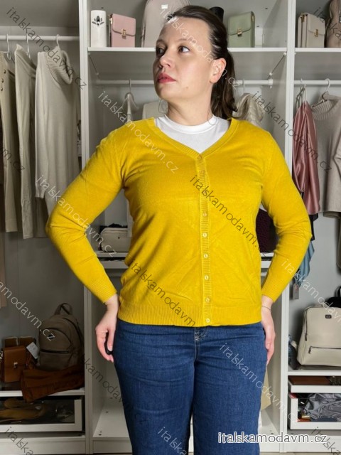 Svetr úpletový na knoflíky  dlouhý rukáv dámský SANDY (S/M/L) ITALSKÁ MODA IMM255818-18/DUR S/M/L žlutá hořčicová