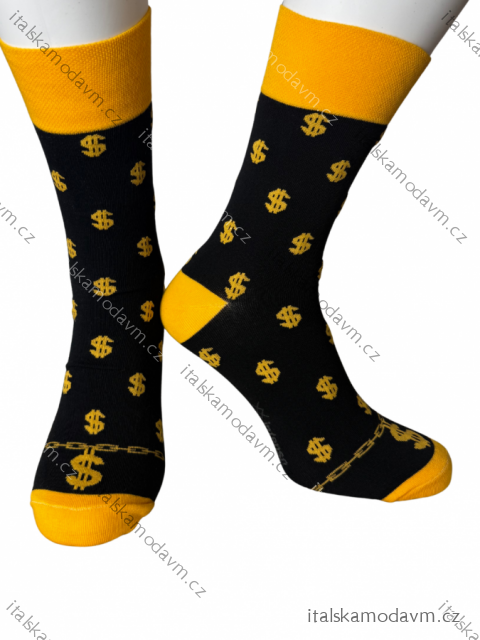 Ponožky veselé obrázkové slabé pánske money (41-43,44-46) POLSKÁ MODA DPP250829/DR  žlutá