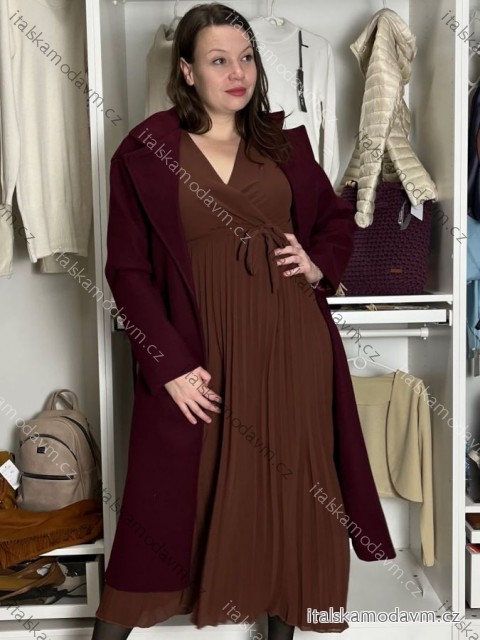 Kabát zimný dlhý rukáv dámsky (S/M/L ONE SIZE) TALIANSKA MÓDA IMD25527/DU S/M/L vínová