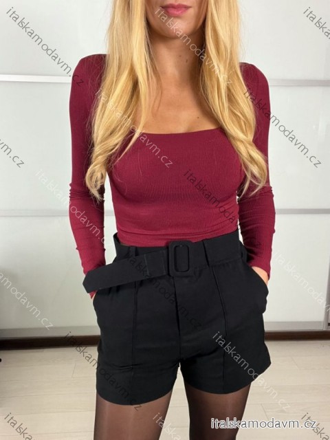 Kraťasy šortky letní elegantní s páskem dámské (S-2XL) ITALSKÁ MÓDA IMM22MY16061/DU -   Černá -   S