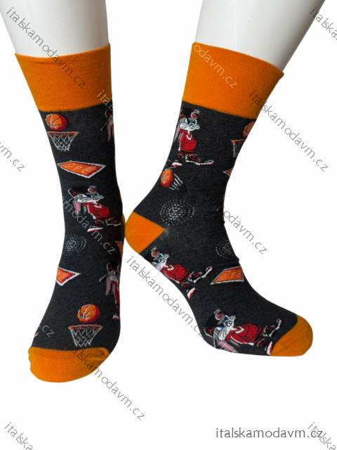 Ponožky veselé obrázkové slabé pánske pre basket  (41-43,44-46) POLSKÁ MODA DPP250818/DR  oranžová