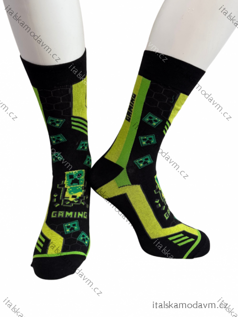 Ponožky veselé obrázkové slabé gaming pánske pre parenov (41-43,44-46) POLSKÁ MODA DPP250831/DR  zelená
