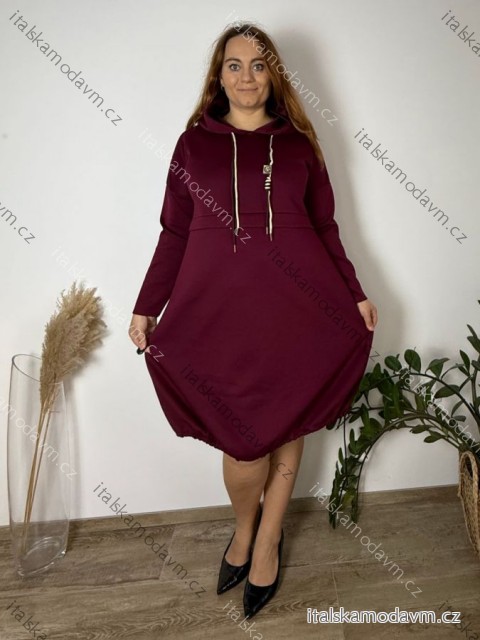 Šaty teplé dlouhý rukáv dámské nadrozměr DITA (50/52/54 ONE SIZE) ITALSKÁ MÓDA IM425668/DU