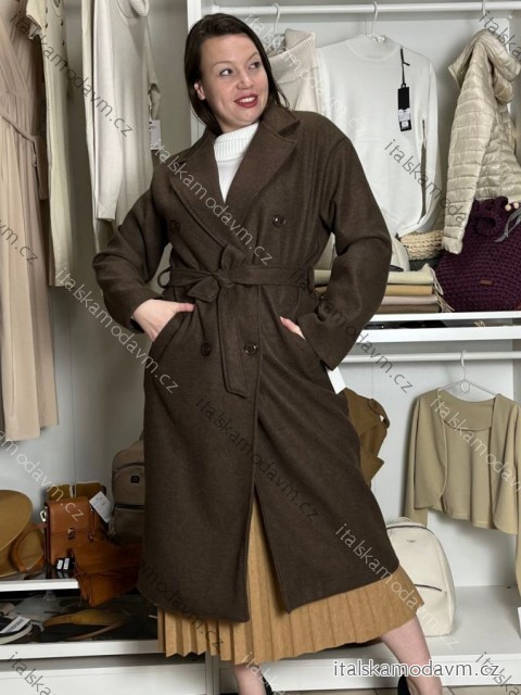 Kabát flaušový s páskem dlouhý rukáv dámský (M/L/XL ONE SIZE) ITALSKÁ MÓDA IMC25527