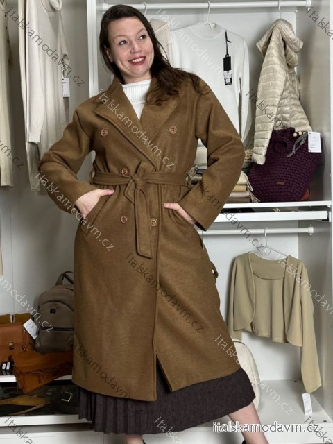 Kabát flaušový s páskem dlouhý rukáv dámský (M/L/XL ONE SIZE) ITALSKÁ MÓDA IMC25527/DR