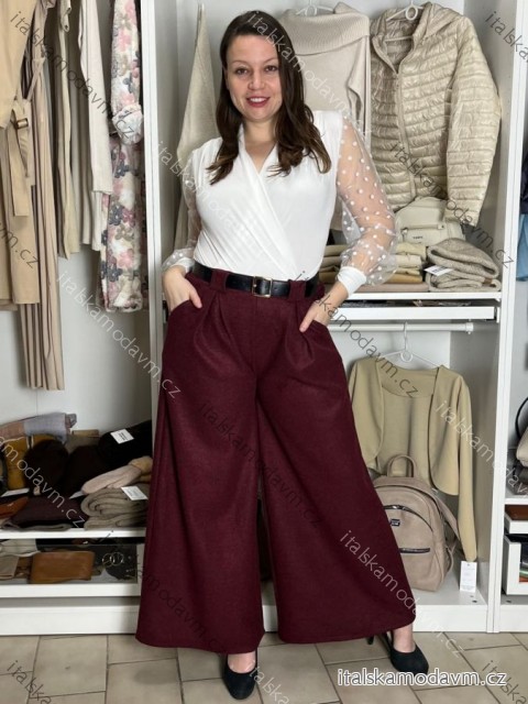 Kalhoty elegantní teplé s páskem dámské (S/M/L ONE SIZE) ITALSKÁ MÓDA IMD251113/DU