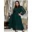 Šaty elegantní s páskem dlouhý rukáv dámský SAFIR (M/L/XL ONE SIZE) italská móda  IMWMY251114/DU M/L/XL zelená smaragdová