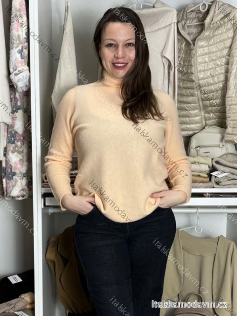 Svetr úpletový stojáček dlouhý rukáv dámský (M/L/XL ONE SIZE) ITALSKÁ MÓDA IMC25534/DU M/L/XL růžová meruňková