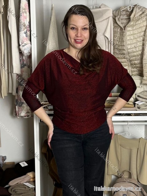 Tunika třpytivá dlouhý rukáv dámská (S/M/L ONE SIZE) ITALSKÁ MÓDA IMD251116/DU S/M/L vínová
