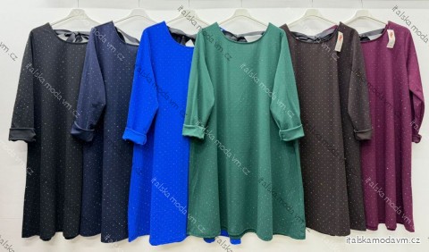 Šaty elegantní teplé dlouhý rukáv dámské nadrozměr (52/54/56 ONE SIZE) ITALSKÁ MÓDA IM425832