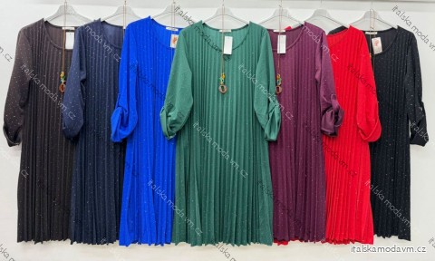 Šaty elegantní třpytivé s přívěskem 3/4 dlouhý rukáv dámské nadrozměr (48/50/52 ONE SIZE) ITALSKÁ MÓDA IM425833