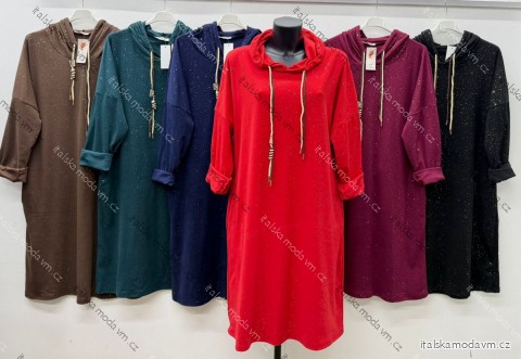 Šaty mikinové s kapucňou dlhý rukáv dámske nadrozmer (50/52/54 ONE SIZE) TALIANSKA MÓDA IM425843
