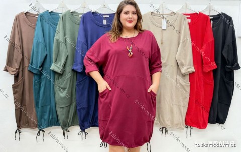 Šaty voľnočasové s vreckami dlhý rukáv dámske nadrozmer (54/56/58 ONE SIZE) TALIANSKA MÓDA IM425845