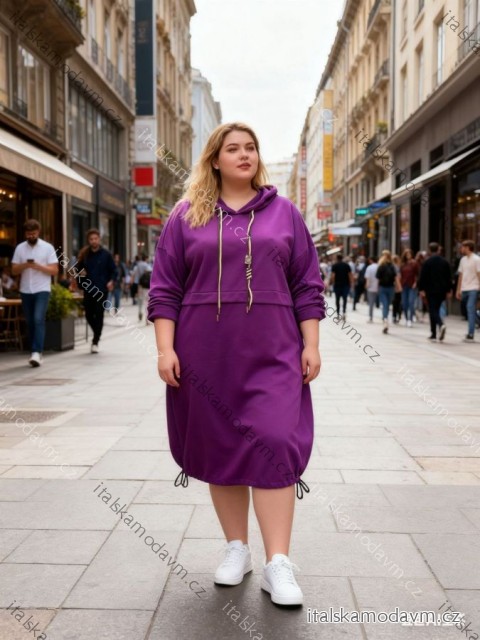 Šaty mikinové s kapucňou dlhý rukáv dámske nadrozmer (48/50/52 ONE SIZE) TALIANSKA MÓDA IM425847