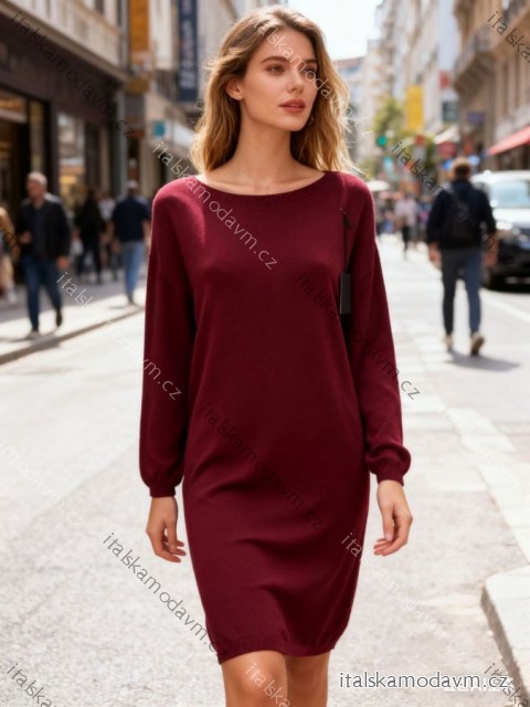 Šaty úpletové dlhý rukáv dámske nadrozmer (48/50/52 ONE SIZE) TALIANSKA MÓDA IM425855