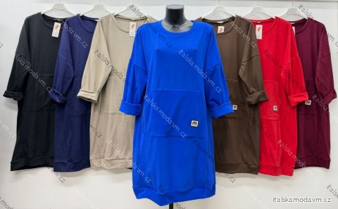 Šaty teplé dlouhý rukáv dámské nadrozměr (50/52/54 ONE SIZE) ITALSKÁ MÓDA IM425860