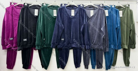 Súprava zamatová mikina dlhý rukáv a nohavice dámske nadrozmer (54/56/58 ONE SIZE) TALIANSKA MÓDA IM425867