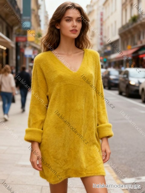Šaty krátké teplé dlouhý rukáv dámské nadrozměr (52/54/56 ONE SIZE) ITALSKÁ MÓDA IM425869