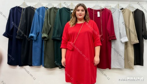 Šaty teplé dlouhý rukáv dámské nadrozměr (52/54/56 ONE SIZE) ITALSKÁ MÓDA IM425871