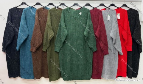 Šaty pletené dlouhý rukáv dámské nadrozměr (54/56/58 ONE SIZE) ITALSKÁ MÓDA IM425875