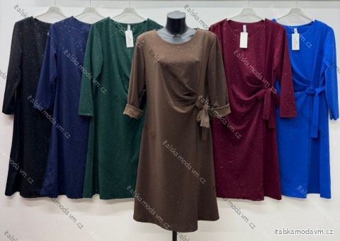 Šaty elegantní třpytivé dlouhý rukáv dámské nadrozměr (46/48/50 ONE SIZE) ITALSKÁ MÓDA IM425877