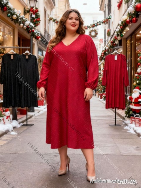 Šaty vánoční třpytivé dlouhý rukáv dámské nadrozměr (54/56/58 ONE SIZE) ITALSKÁ MÓDA IM425880