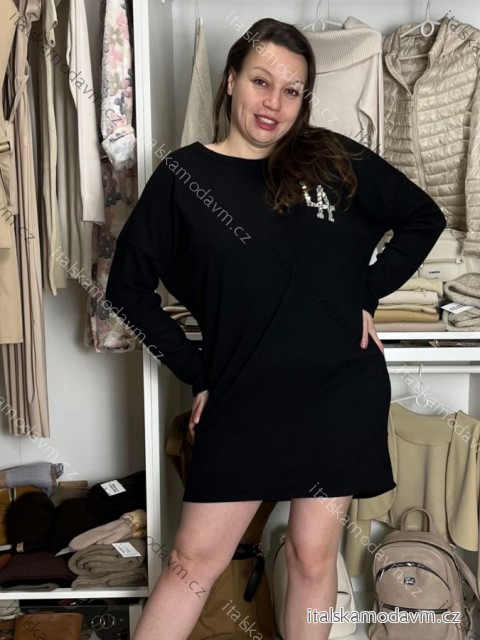 Šaty krátké volnočasové teplé oversize dlouhý rukáv dámské LA (M/L/XL ONE SIZE) ITALSKÁ MÓDA IMD25204/DU M/L/XL Černá