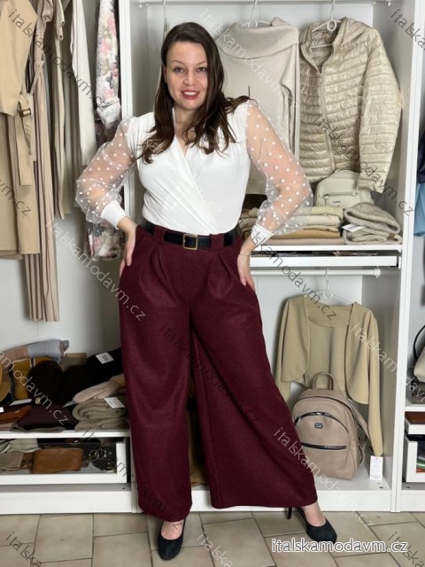 Kalhoty elegantní teplé s páskem dámské (S/M/L ONE SIZE) ITALSKÁ MÓDA IMD251113