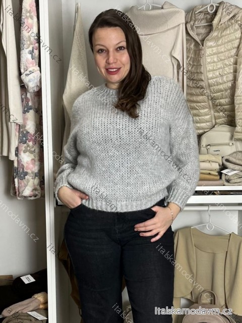 Svetr pletený oversize dlouhý rukáv dámský (M/L/XL ONE SIZE) ITALSKÁ MODA IMWKA259910/DU M/L/XL šedá světlá