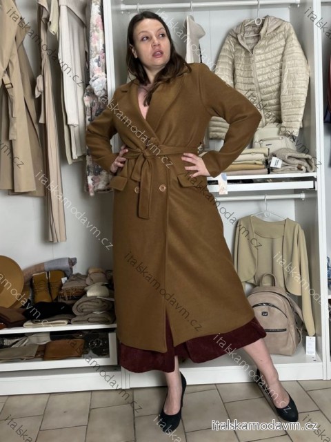 Kabát teplý s páskem dlouhý rukáv dámský (M/L ONE SIZE) ITALSKÁ MÓDA IMC25536/DU M/L hnědá