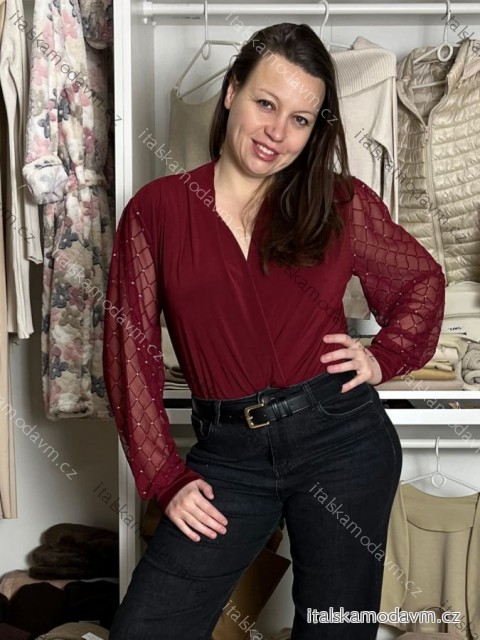 Body elegantní dlouhý rukáv dámské (S/M/L ONE SIZE) ITALSKÁ MÓDA IMWHA2511112/DUR S/M/L vínová