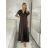 Šaty dlhé elegantné krátký rukáv dámske (S/M/L ONE SIZE) TALIANSKA MÓDA IMPLU2527434/DU S/M/L hnedá