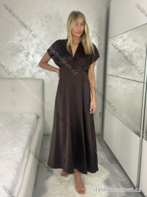 Šaty dlhé elegantné krátký rukáv dámske (S/M/L ONE SIZE) TALIANSKA MÓDA IMPLU2527434/DU S/M/L hnedá
