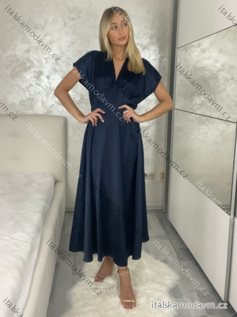 Šaty dlhé elegantné krátký rukáv dámske (S/M/L ONE SIZE) TALIANSKA MÓDA IMPLU2527434/DU S/M/L tmavo modrá