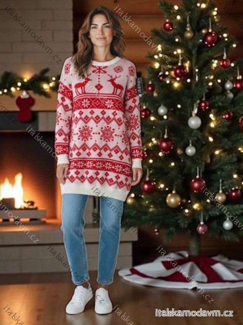 Šaty teplé pletené vánoční dlouhý rukáv dámské (S/M/L ONE SIZE) ITALSKÁ MÓDA IMD22980