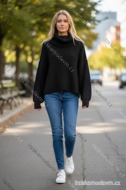 Svetr krátký pletený s rolákem dlouhý rukáv dámský (S/M/L ONE SIZE) ITALSKÁ MÓDA IMD24496