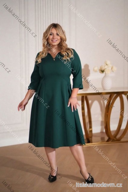 Šaty elegantní 3/4 rukáv dámské nadrozměr (40-50) POLSKÁ MÓDA PMLLD255098-2/DUR 44 zelená