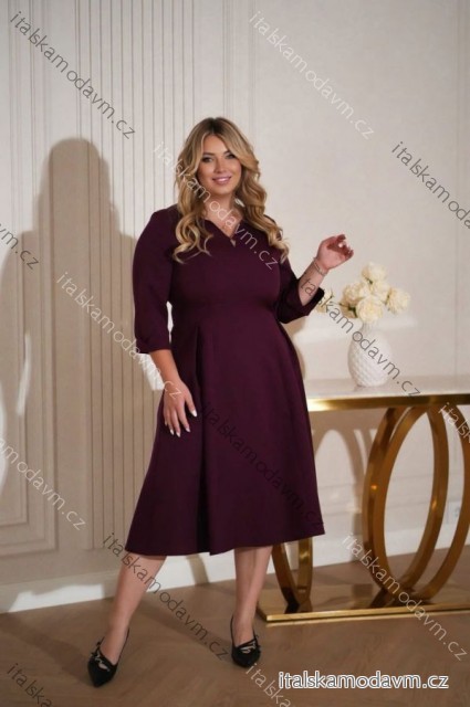 Šaty elegantní 3/4 rukáv dámské nadrozměr (40-50) POLSKÁ MÓDA PMLLD255098-3/DUR