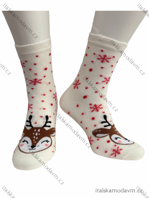 Ponožky vánoční veselé slabé dámské sob (35-37, 37-41) POLSKÁ MÓDA DPP250837/DR 37-41 béžová smetanová