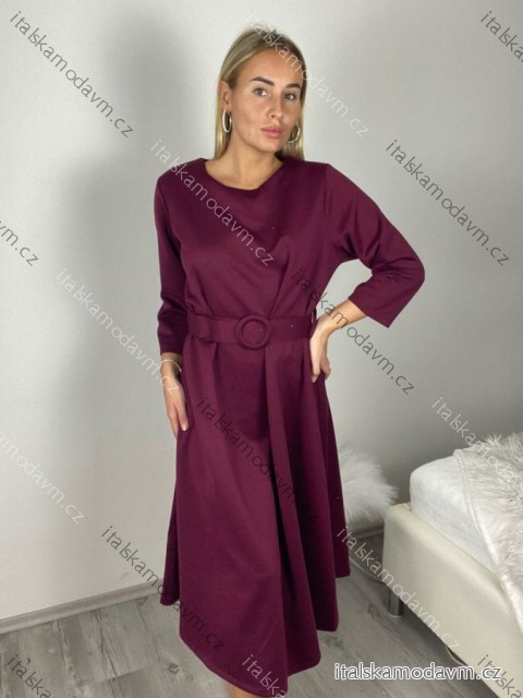Šaty elegantné s opaskom dlhý rukáv dámske JANE (S/M/L ONE SIZE) TALIANSKA MÓDA IMM25M8066