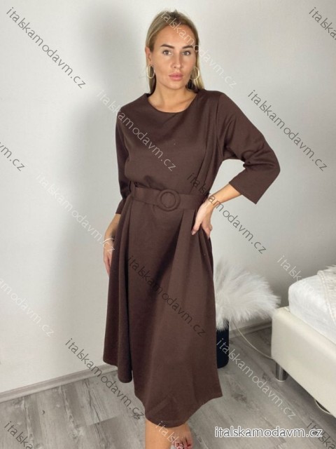 Šaty elegantní s páskem dlouhý rukáv dámské JANE (S/M/L ONE SIZE) ITALSKÁ MÓDA IMM25M8066/DUR