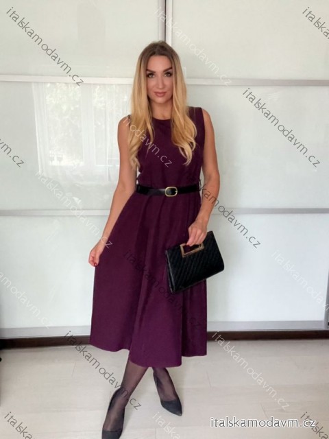 Šaty dlouhé elegantní bez rukávu dámské (S/M ONE SIZE) ITALSKÁ MÓDA IMPDY25MDUE24796/DUR tmavě fialová S/M/L