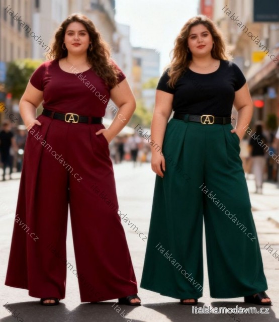 Kalhoty elegantní s páskem dámské nadrozměr (42/44/46 ONE SIZE) ITALSKÁ MÓDA IM425796