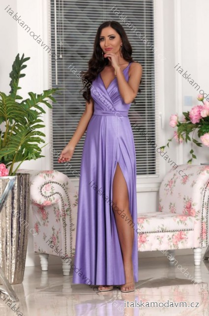 Šaty dlhé saténové elegantné na ramienka dámske (34-40) POLSKÁ MÓDA PMLEL25MARINA4