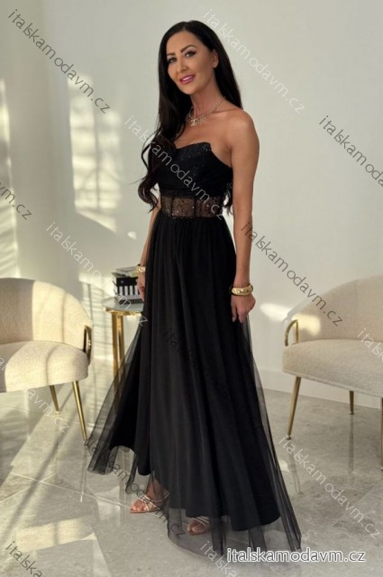 Šaty dlouhé carmen společenské s flitry dámské (32-42) POLSKÁ MÓDA PMLEL25AMAYA