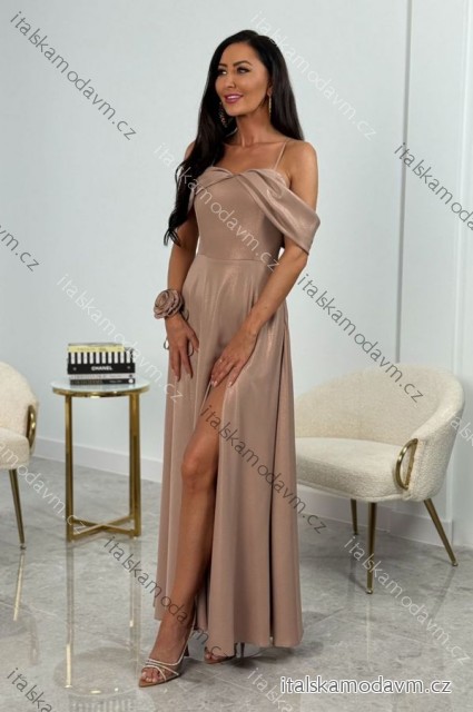 Šaty dlhé carmen cez ramená spoločenské trblietavé dámske (34-42) POLSKÁ MÓDA PMLEL25SILLA