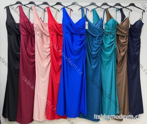 Šaty dlouhé společenské saténové na ramínka dámské (S/M/L ONE SIZE) ITALSKÁ MÓDA IM425891