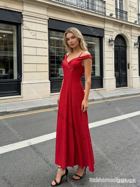 Šaty dlhé spoločenské carmen dekolt saténové dámske (S/M/L ONE SIZE) TALIANSKA MÓDA IM425892