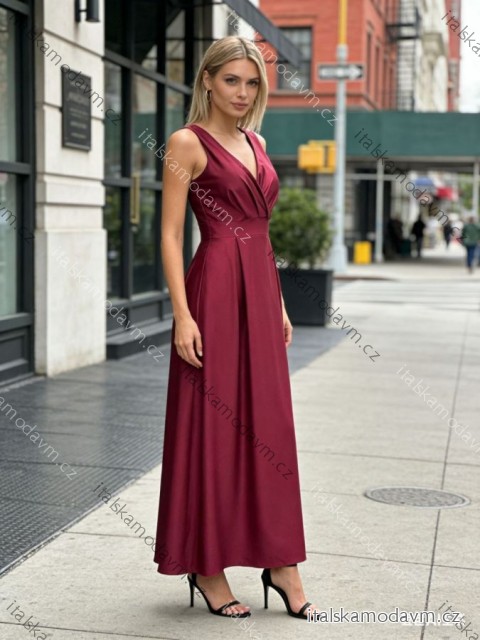 Šaty dlouhé společenské saténové na ramínka dámské (S/M/L ONE SIZE) ITALSKÁ MÓDA IM425894