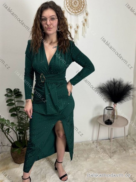 Šaty elegantní dlouhý rukáv dámský (S/M/L ONE SIZE) italská móda  IMWMY251116/DU S/M/L smaragdová